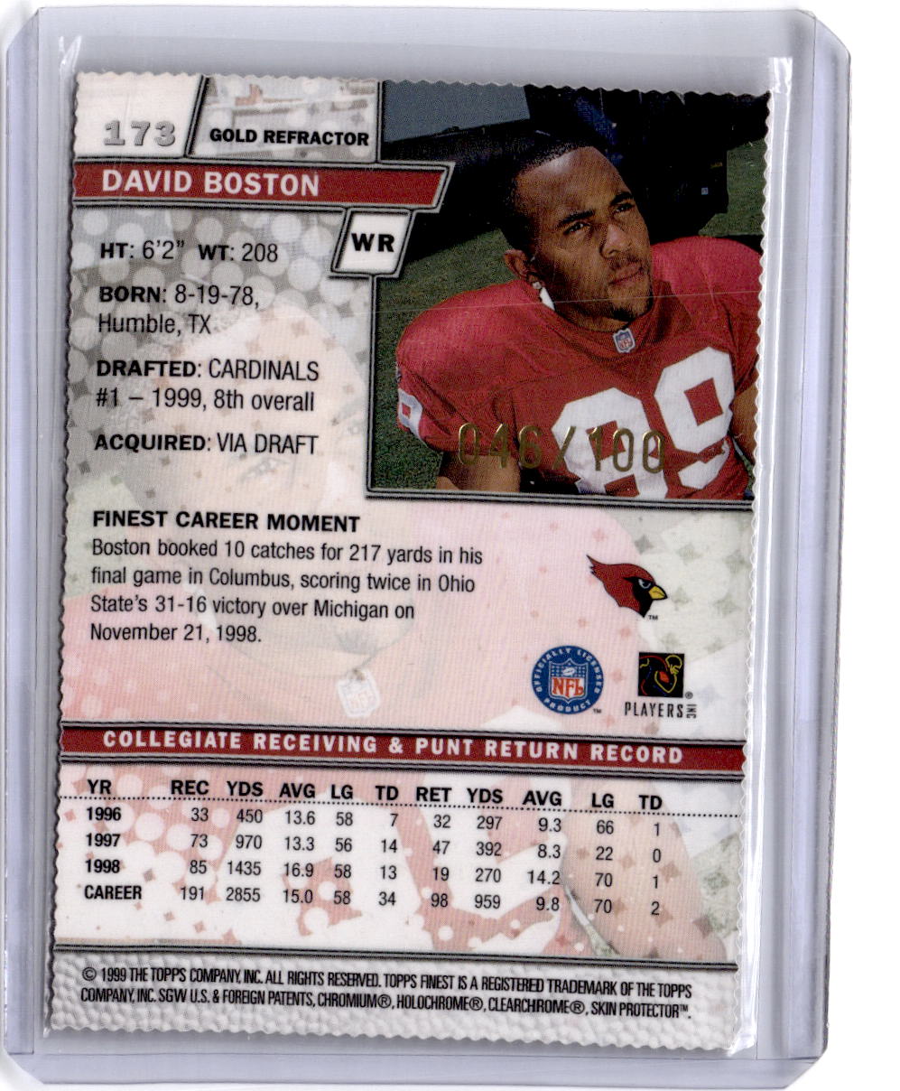 1999 Finest #173 David Boston Gold Refractors #/100