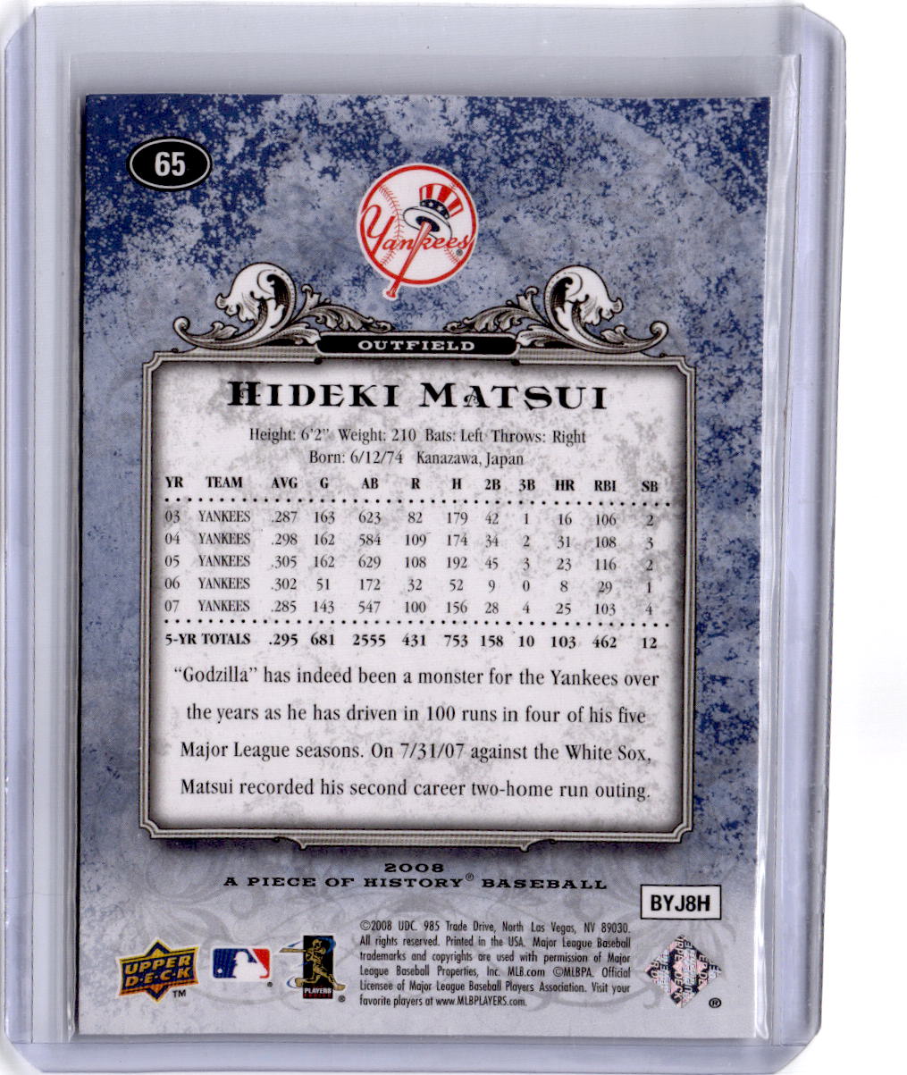 2008 Upper Deck A Piece of History #65 Hideki Matsui Blue #/25