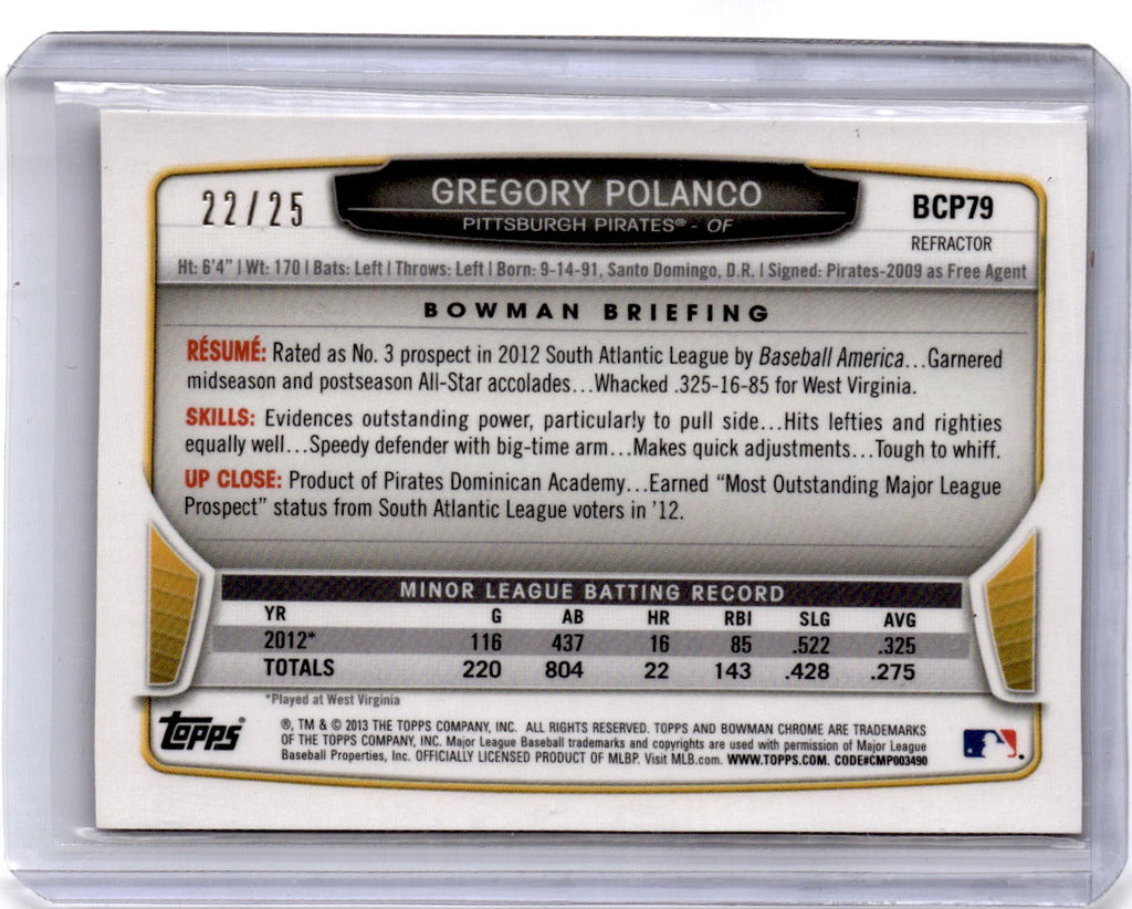 2013 Bowman #BCP79 Gregory Polanco Chrome Prospects Red Wave Refractors #/25