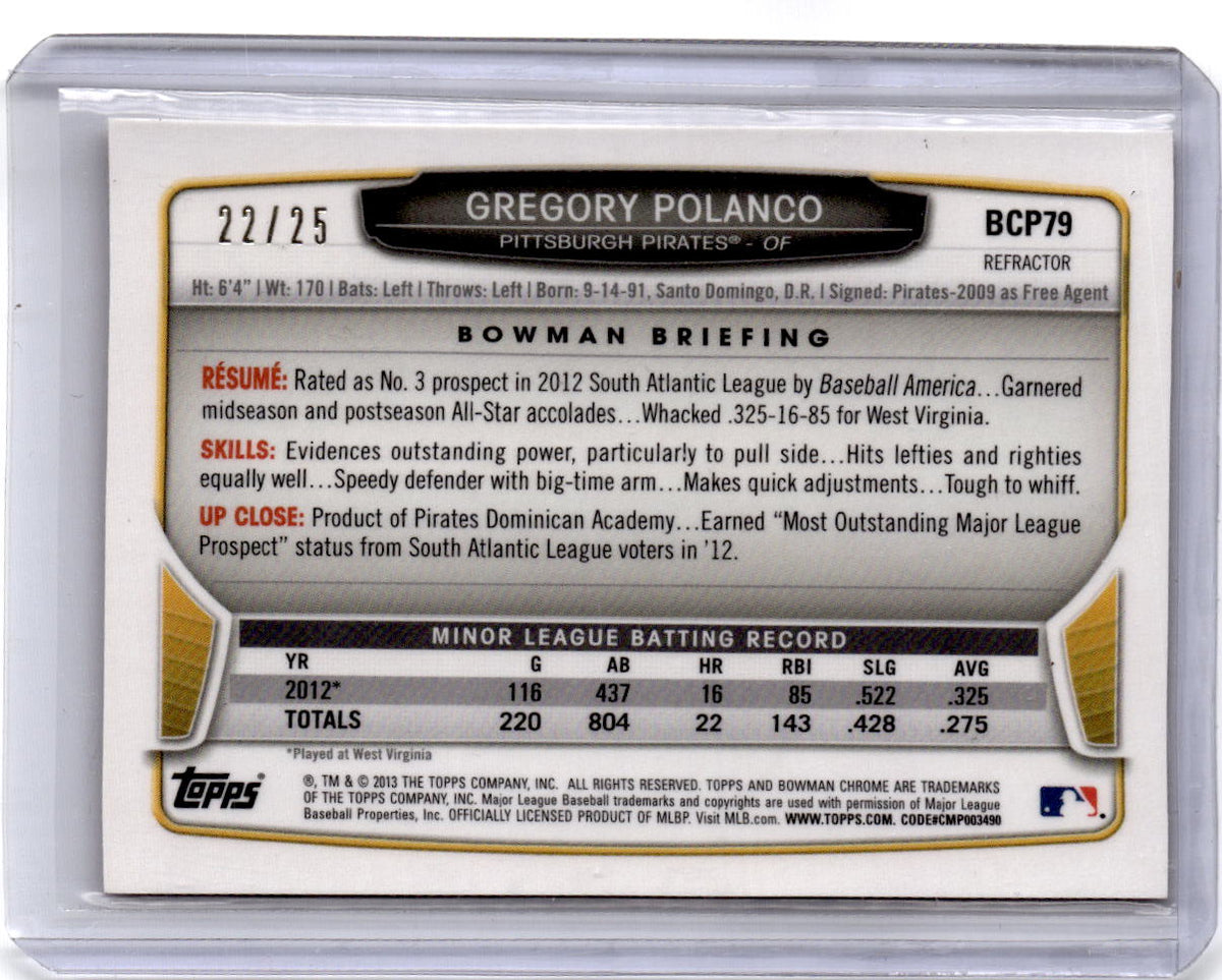 2013 Bowman #BCP79 Gregory Polanco Chrome Prospects Red Wave Refractors #/25