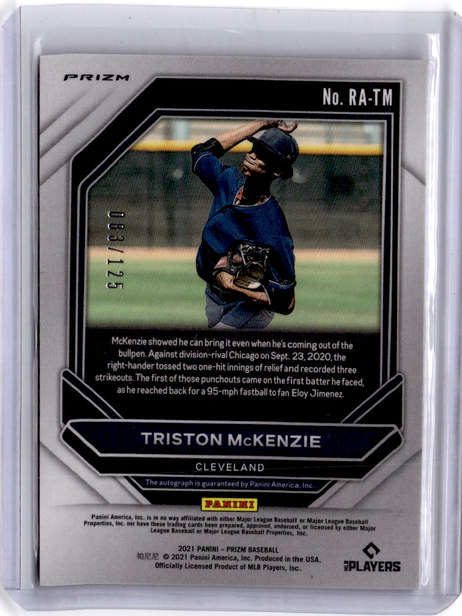 2021 Panini Prizm #RA-TM Triston McKenzie Rookie Autographs Blue Prizm #/125