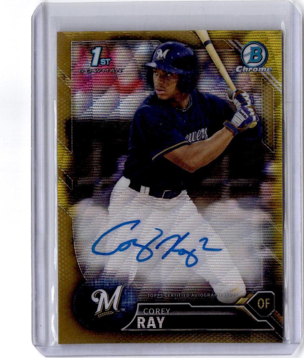2016 Bowman Draft #CDA-CR Corey Ray Chrome Draft Pick Autographs Gold wave /50