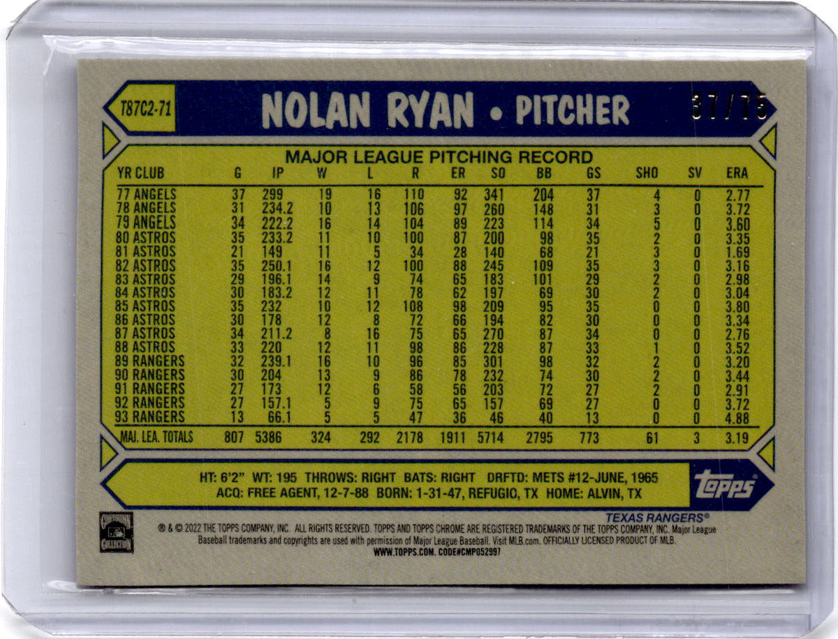 2022 Topps #T87C-53 Nolan Ryan 35th Anniversary Chrome Purple (Series One) #/75