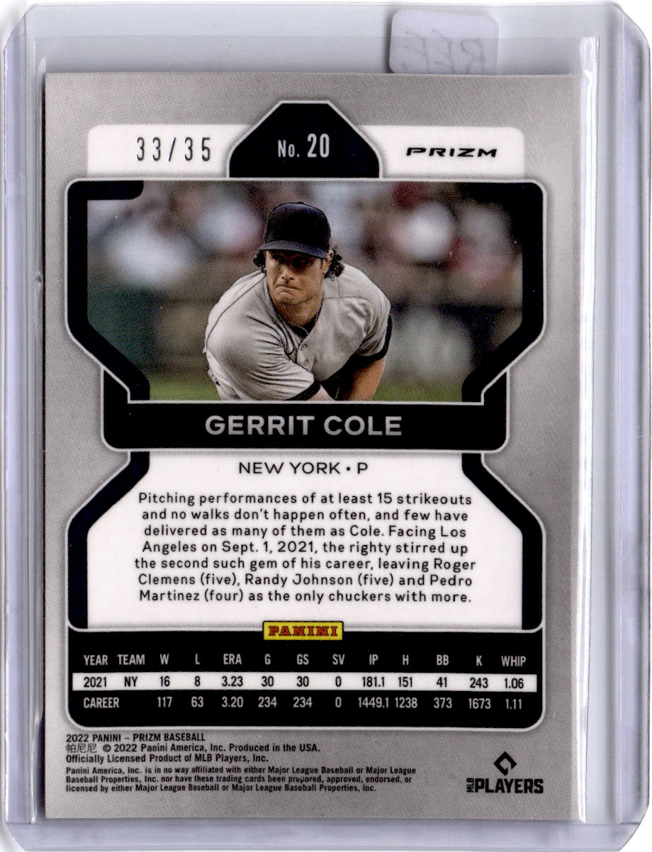 2022 Panini Prizm #20 Gerrit Cole Navy Blue Kaleidoscope Prizm #/35