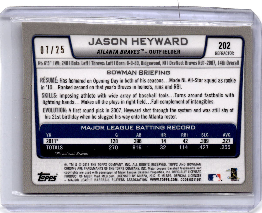 2012 Bowman Chrome #202 Jason Heyward Orange Refractors #/25
