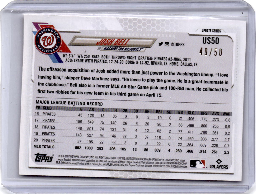 2021 Topps Update #US50 Josh Bell Mother's Day Hot Pink #/50