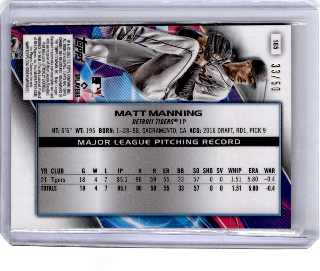 2022 Topps Chrome Cosmic #165 Matt Manning Gold Interstellar Refractor #/50