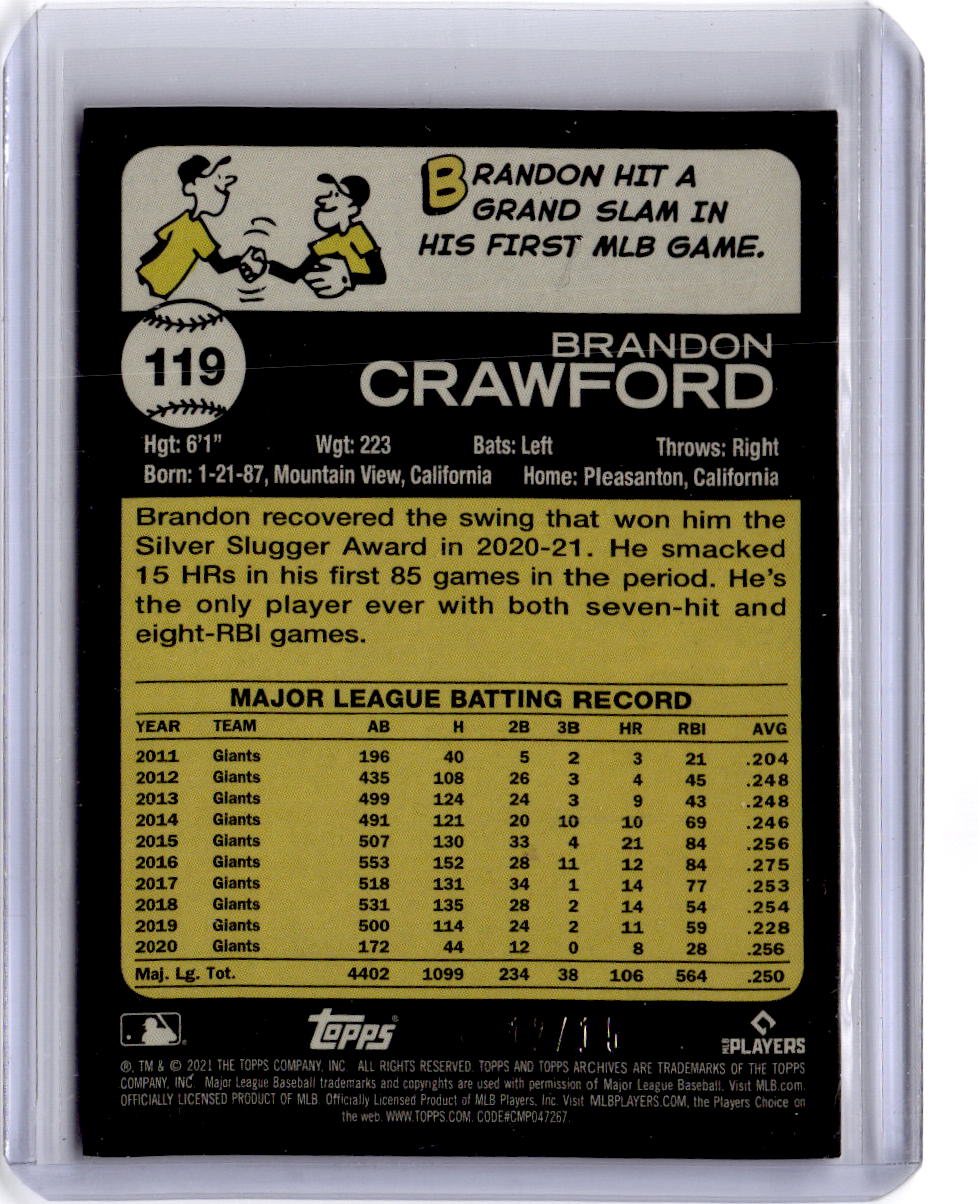 2021 Topps Archives #119 Brandon Crawford Orange Hot Foil #/15