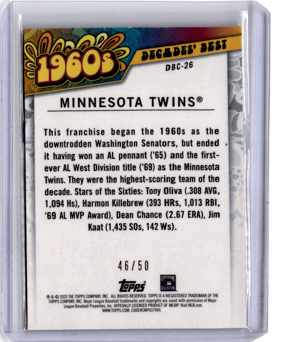 2020 Topps #DBC-26 Minnesota Twins Decades' Best Chrome Gold (Series One) #/50