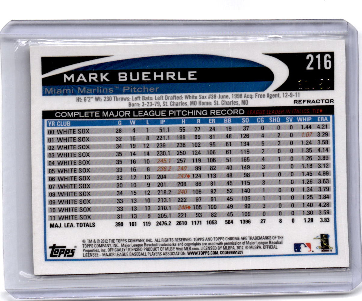 2012 Topps Chrome #216 Mark Buehrle Gold Refractors #/50