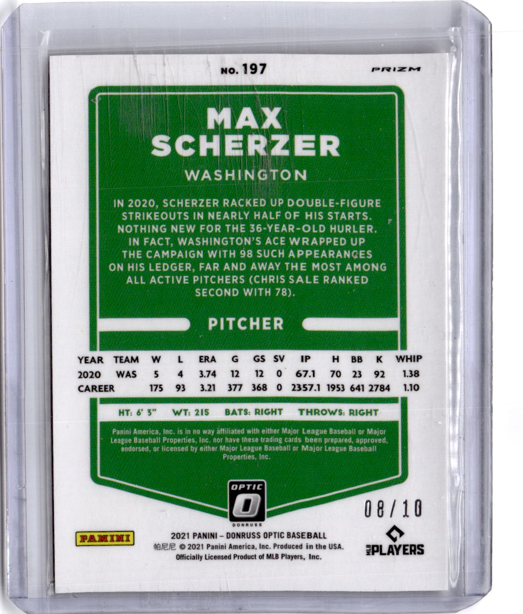 2021 Donruss Optic #197 Max Scherzer Gold #/10