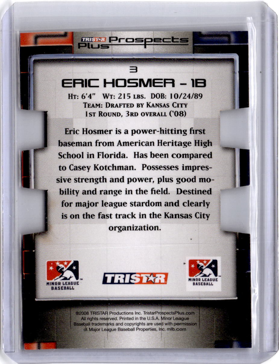 2008 TriStar Prospects Plus #3 Eric Hosmer PROminent Die Cut Yellow