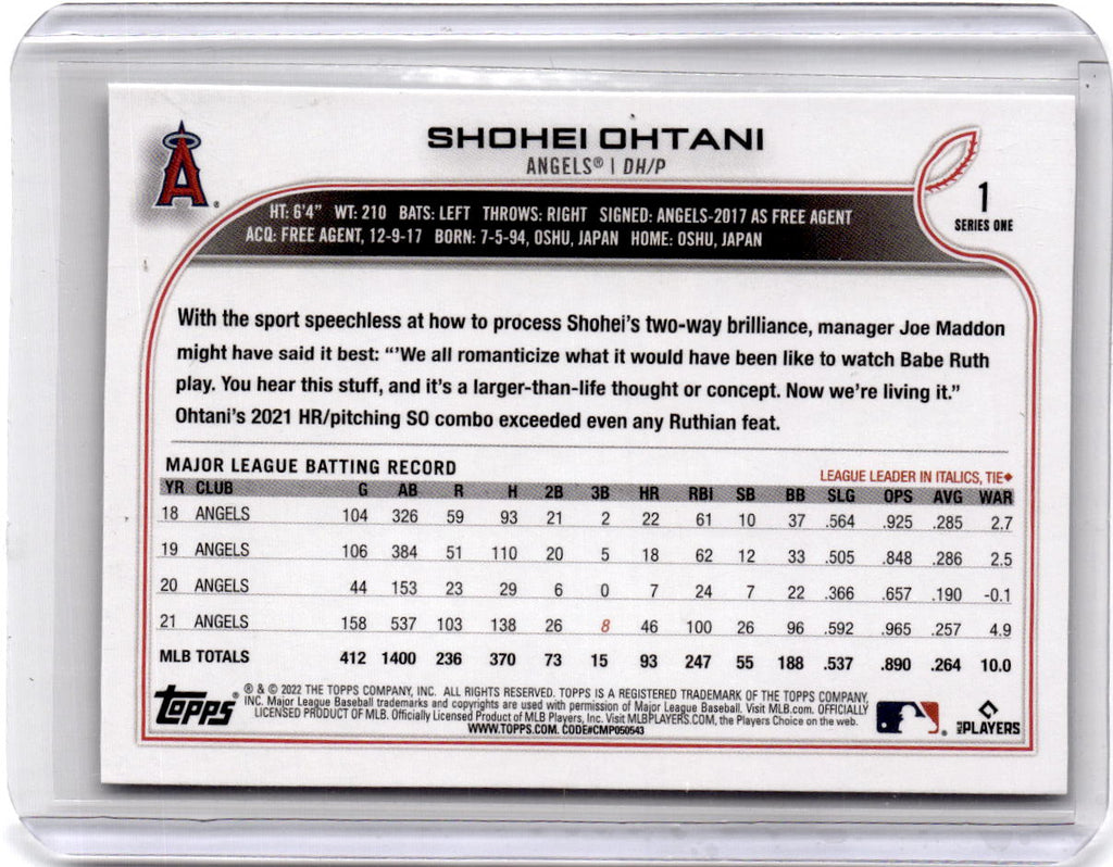 2022 Topps #1 Shohei Ohtani Rainbow Foil