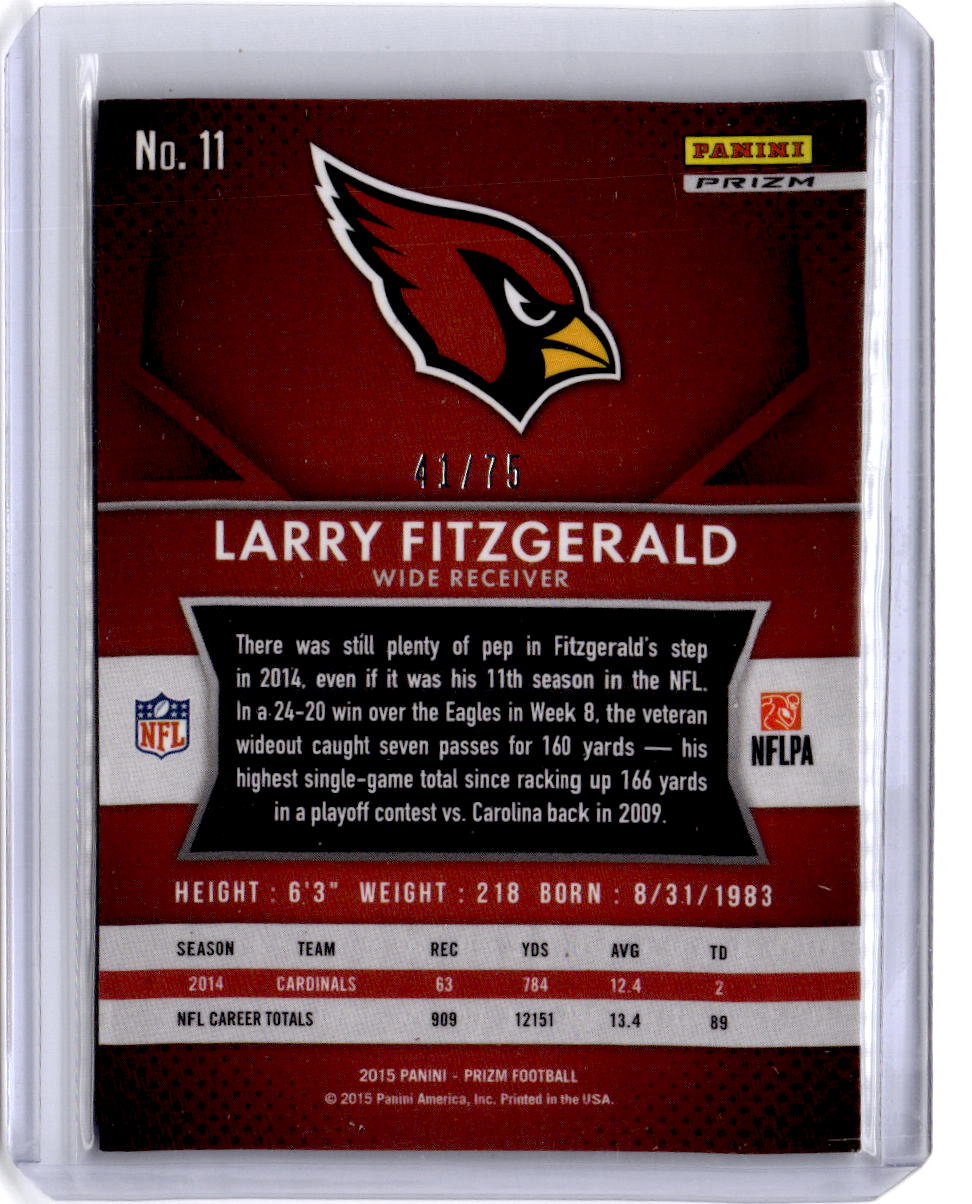 2015 Panini Prizm #11 Larry Fitzgerald Green Crystals Prizm (Cracked Ice) #/75