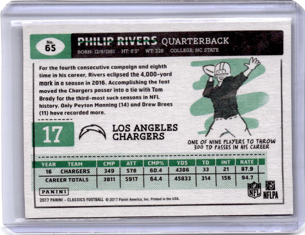 2017 Panini Classics #65 Philip Rivers Timeless Tributes Orange #/25