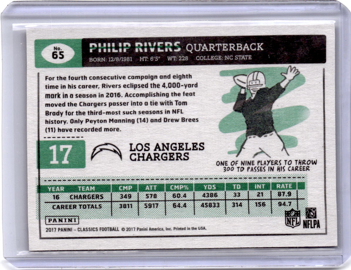 2017 Panini Classics #65 Philip Rivers Timeless Tributes Orange #/25