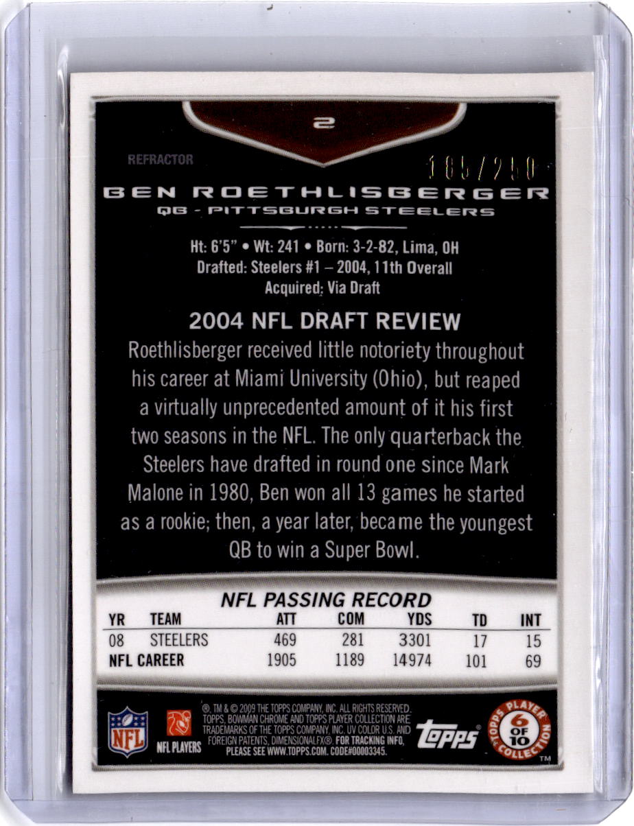 2009 Bowman Chrome #2 Ben Roethlisberger Xfractors #/250