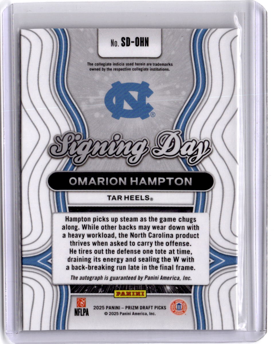 2025 Panini Prizm Draft Picks #SD-OHN Omarion Hampton Signing Day