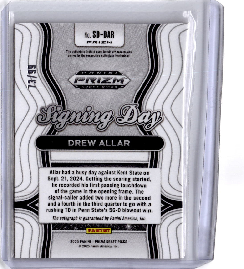 2025 Panini Prizm Draft Picks #SD-DAR Drew Allar Signing Day Red #/99