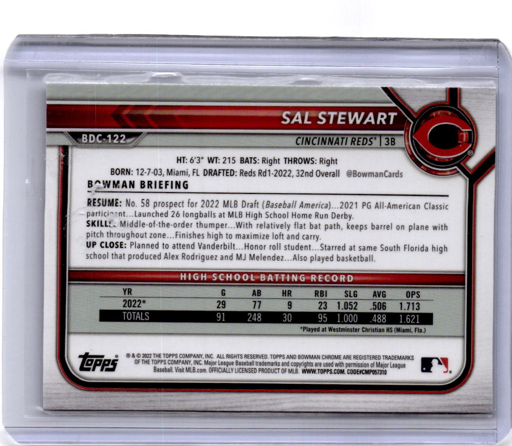 2022 Bowman Draft #BDC-122 Sal Stewart Chrome Black & White RayWave Refractor