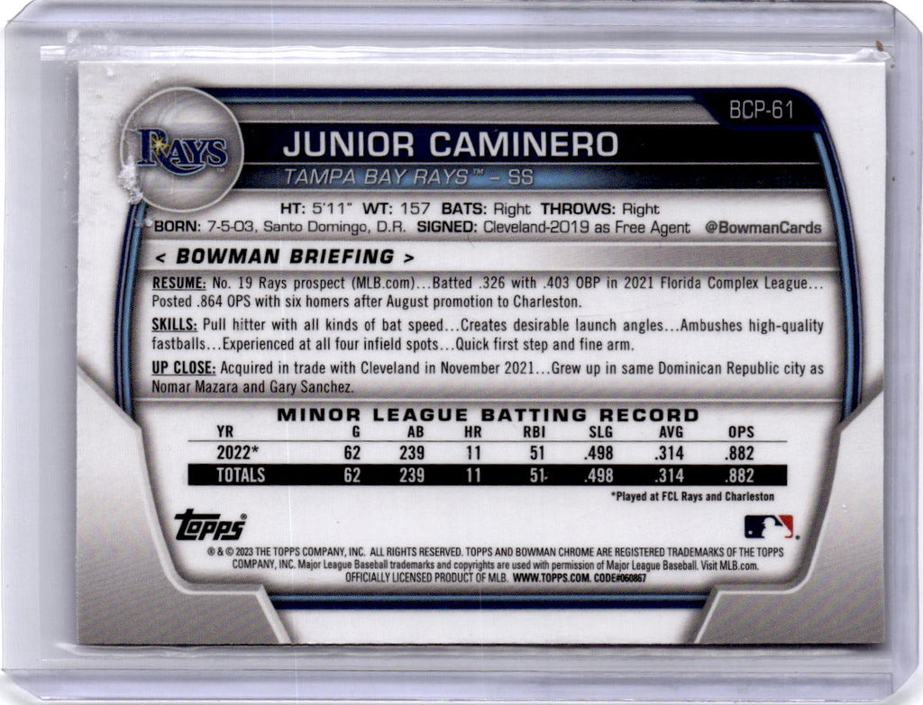 2023 Bowman #BCP-61 Junior Caminero Chrome Prospects Mojo Refractors
