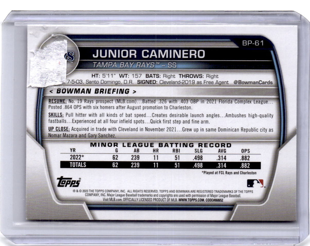 2023 Bowman #BP-61 Junior Caminero Prospects Pink #/175