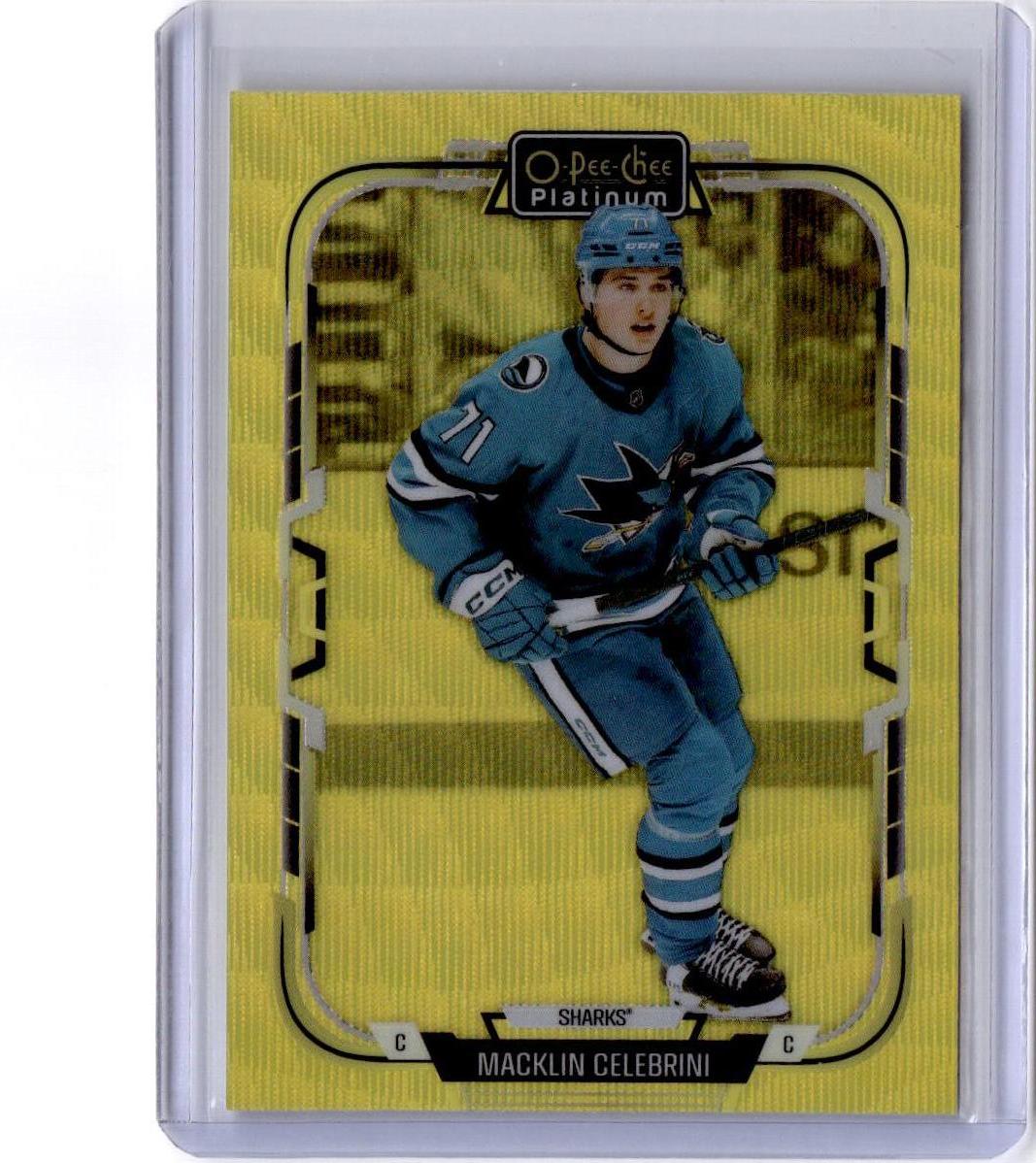 2025-26 O-Pee-Chee Platinum #53 Macklin Celebrini Neon Yellow Surge