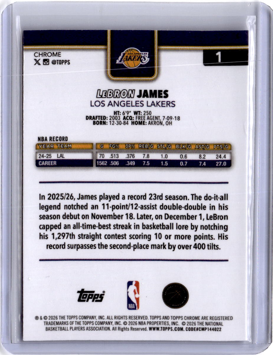 2025-26 Topps Chrome Update #1 LeBron James X-Fractor