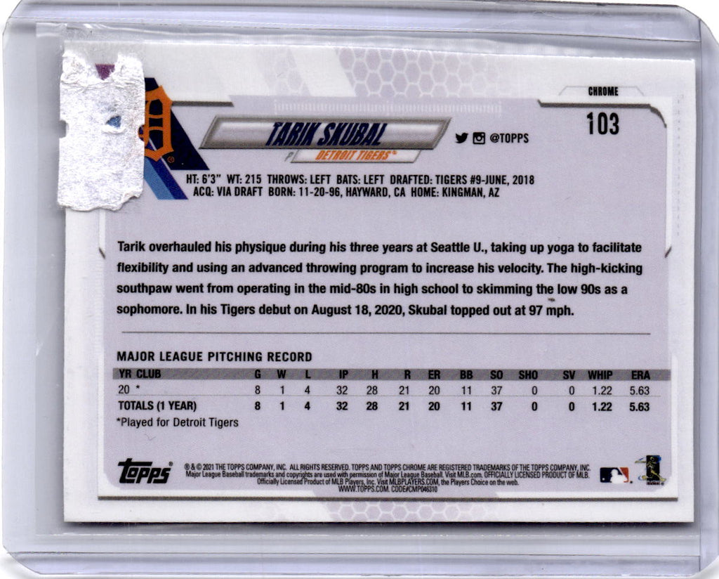 2021 Topps Chrome #103 Tarik Skubal Negative Refractor