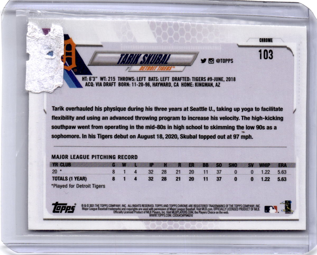 2021 Topps Chrome #103 Tarik Skubal Negative Refractor
