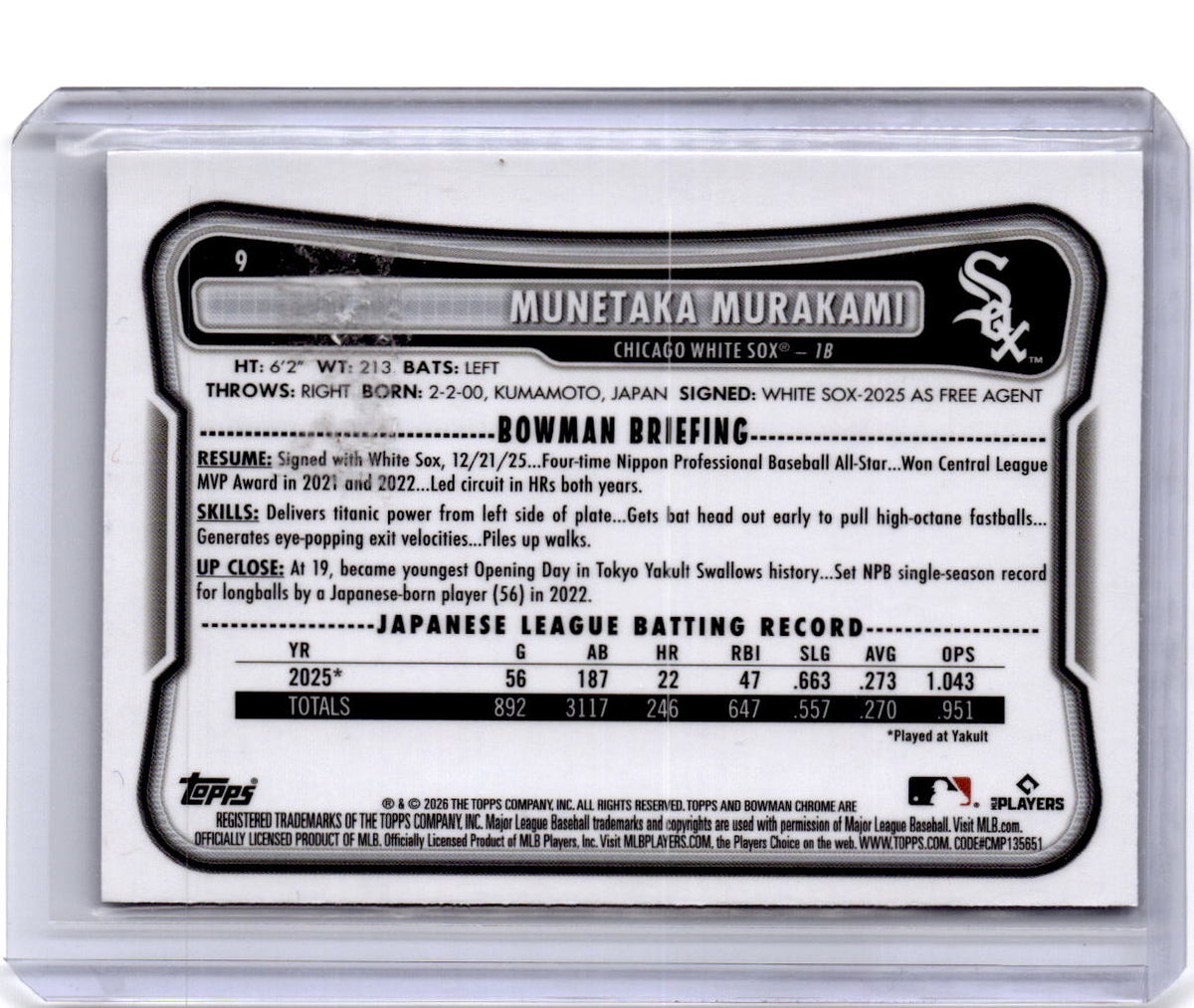 2026 Bowman #9 Munetaka Murakami Chrome Mojo Blue Refractors #/150