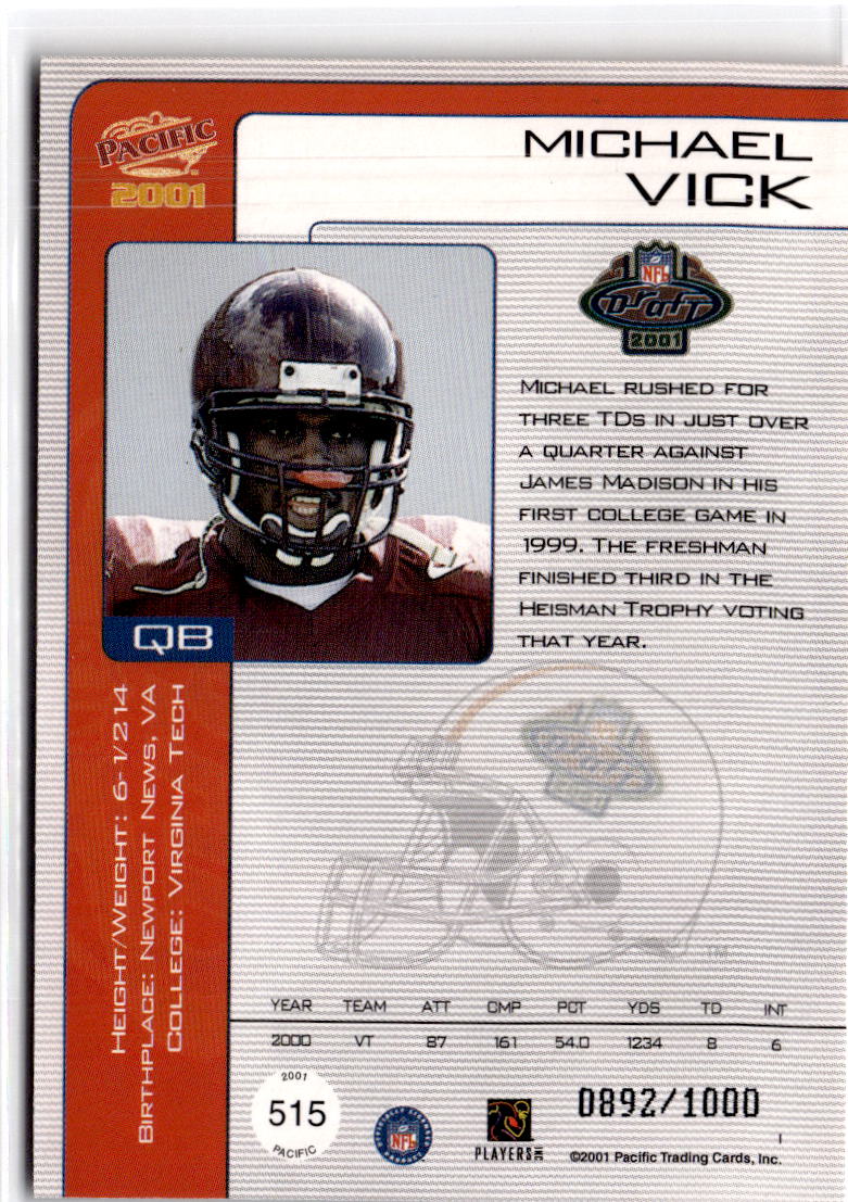 2001 Pacific #515 Michael Vick #/1000