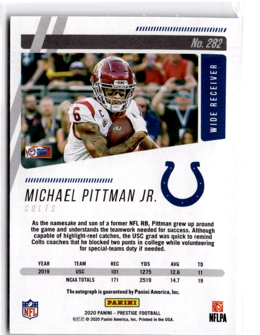 2020 Panini Prestige #282 Michael Pittman Jr. Xtra Points Signatures