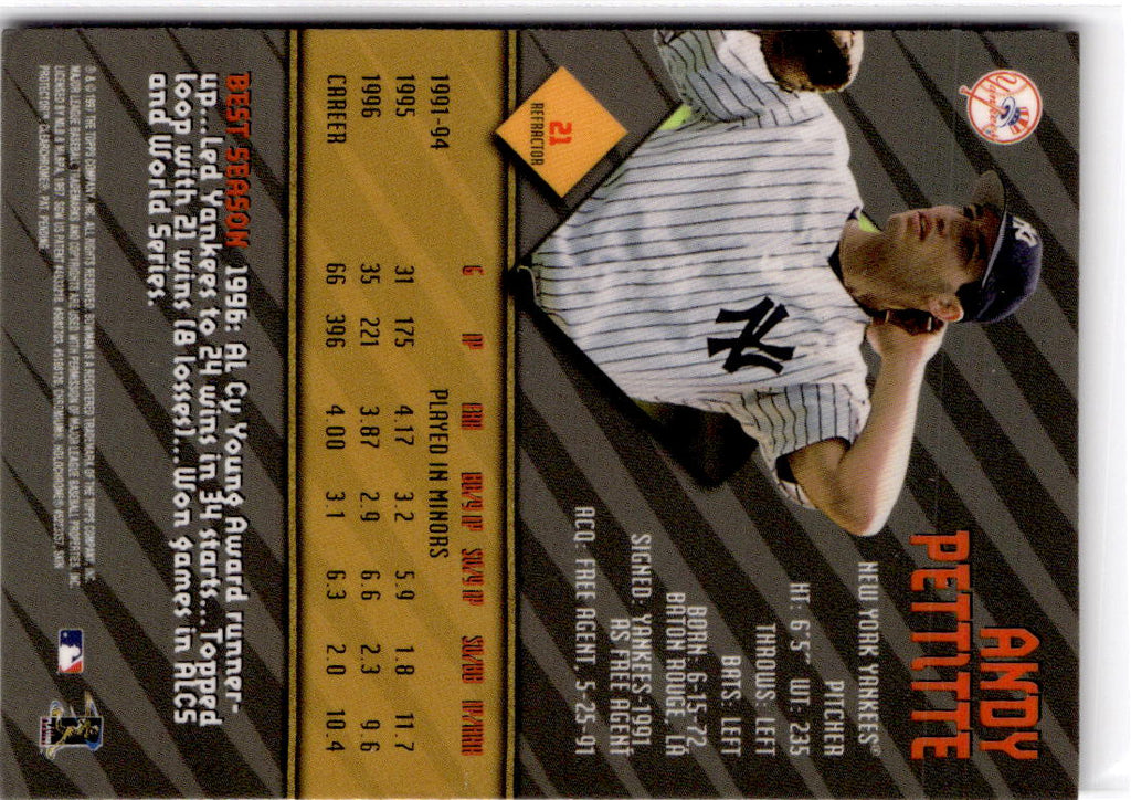 1997 Bowman's Best #21 Andy Pettitte Refractors