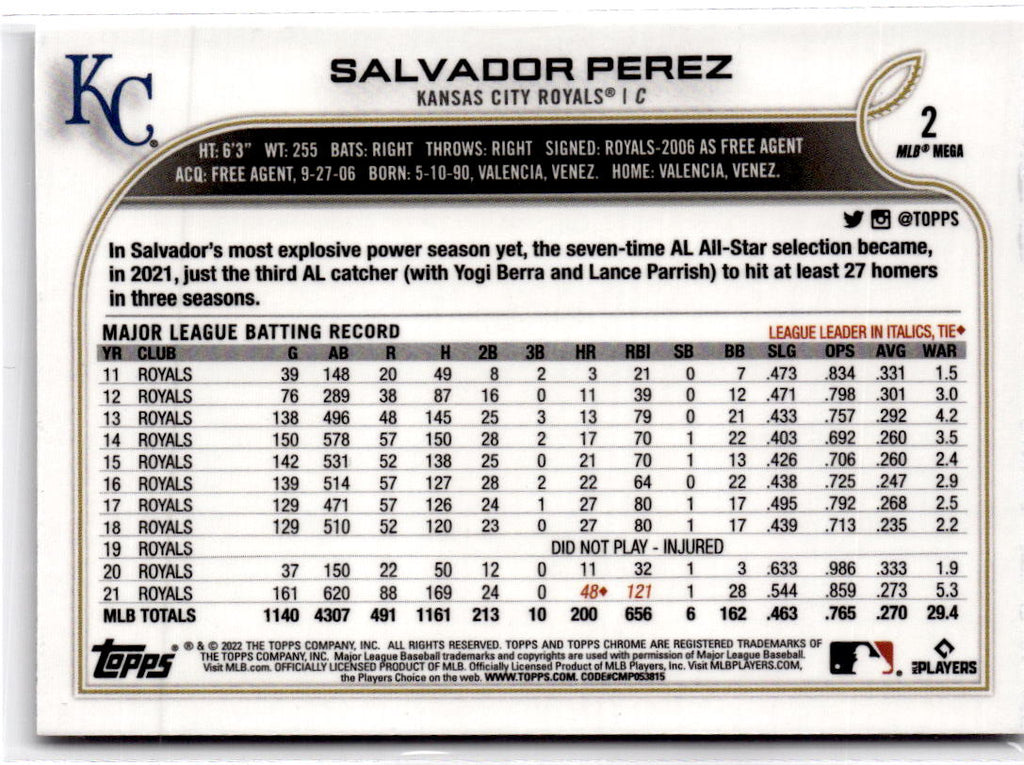 2022 Topps Chrome Logofractor Edition #2 Salvador Perez