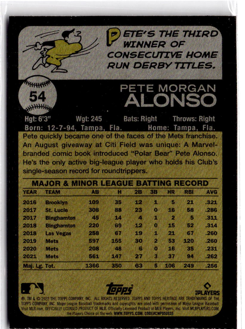 2022 Topps Heritage #54 Pete Alonso Chrome Purple Refractor