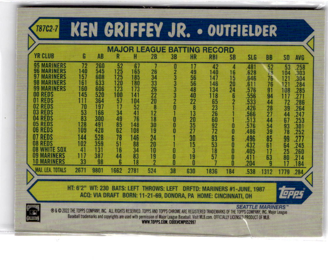 2022 Topps Ken Griffey Jr. 1987 Topps Baseball 35th Anniversary Chrome