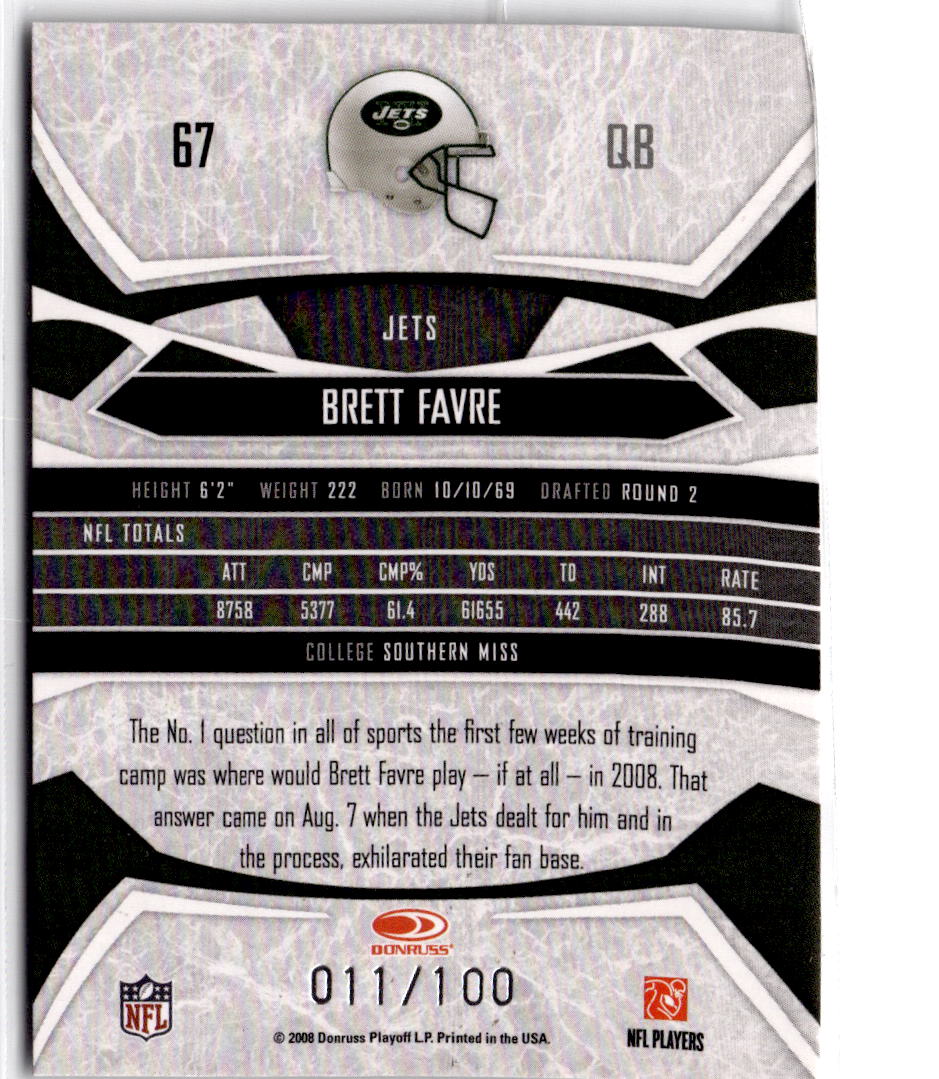 2008 Donruss Gridiron Gear #67 Brett Favre Silver Holofoil X's #/250