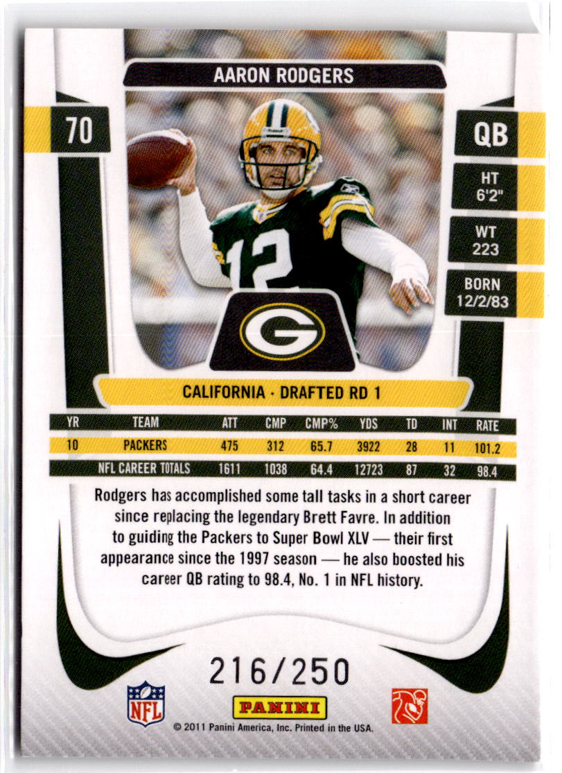 2011 Panini Prestige #70 Aaron Rodgers Xtra Points Gold #/250