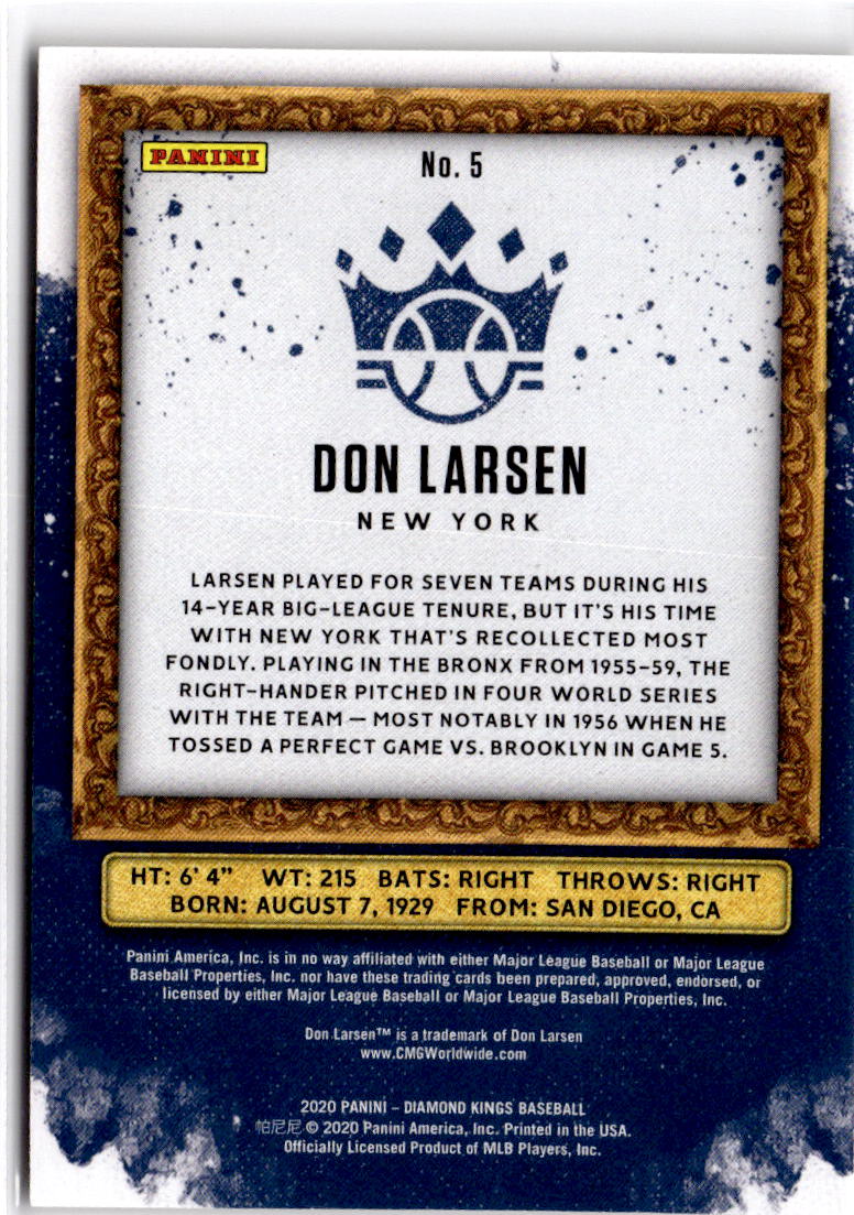 2017 Panini Diamond Kings #8b Don Larsen Artist's Proof Gold : Standing #/49