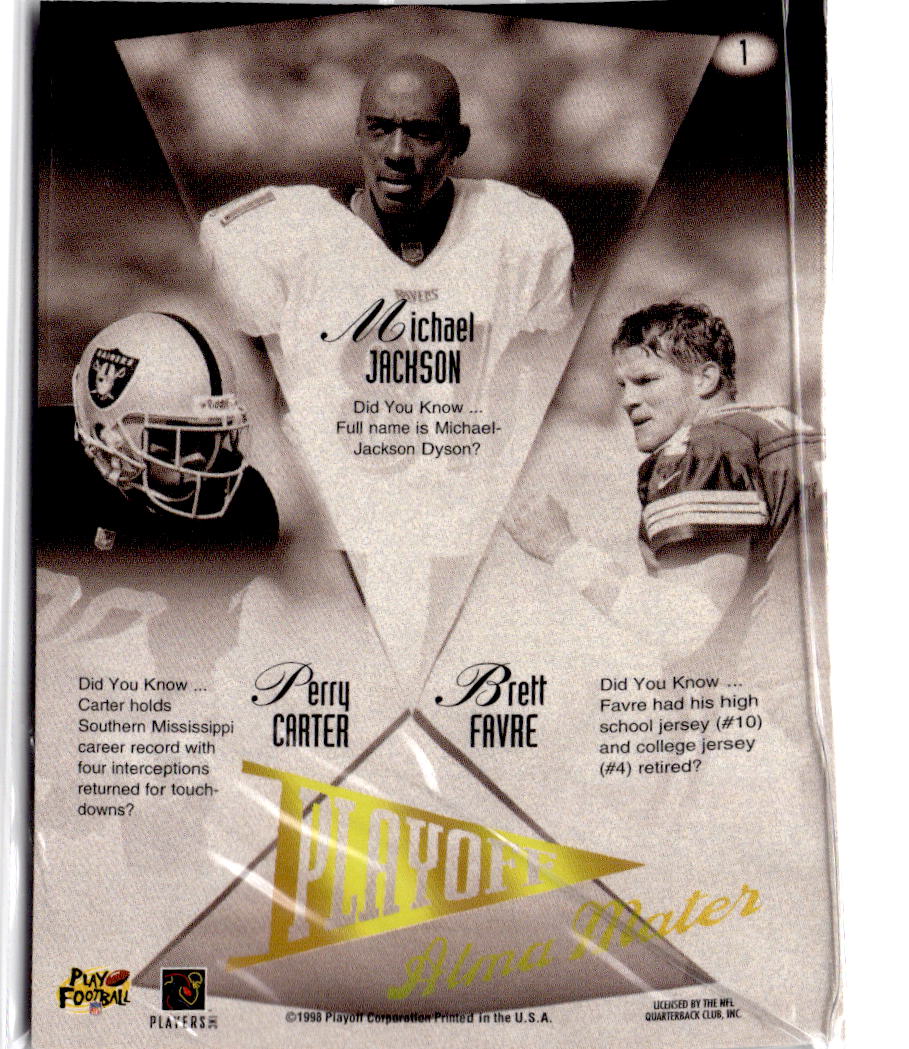 1998 Playoff Prestige Retail Jackson / Carter / Brett Favre Alma Mater Blue Foil