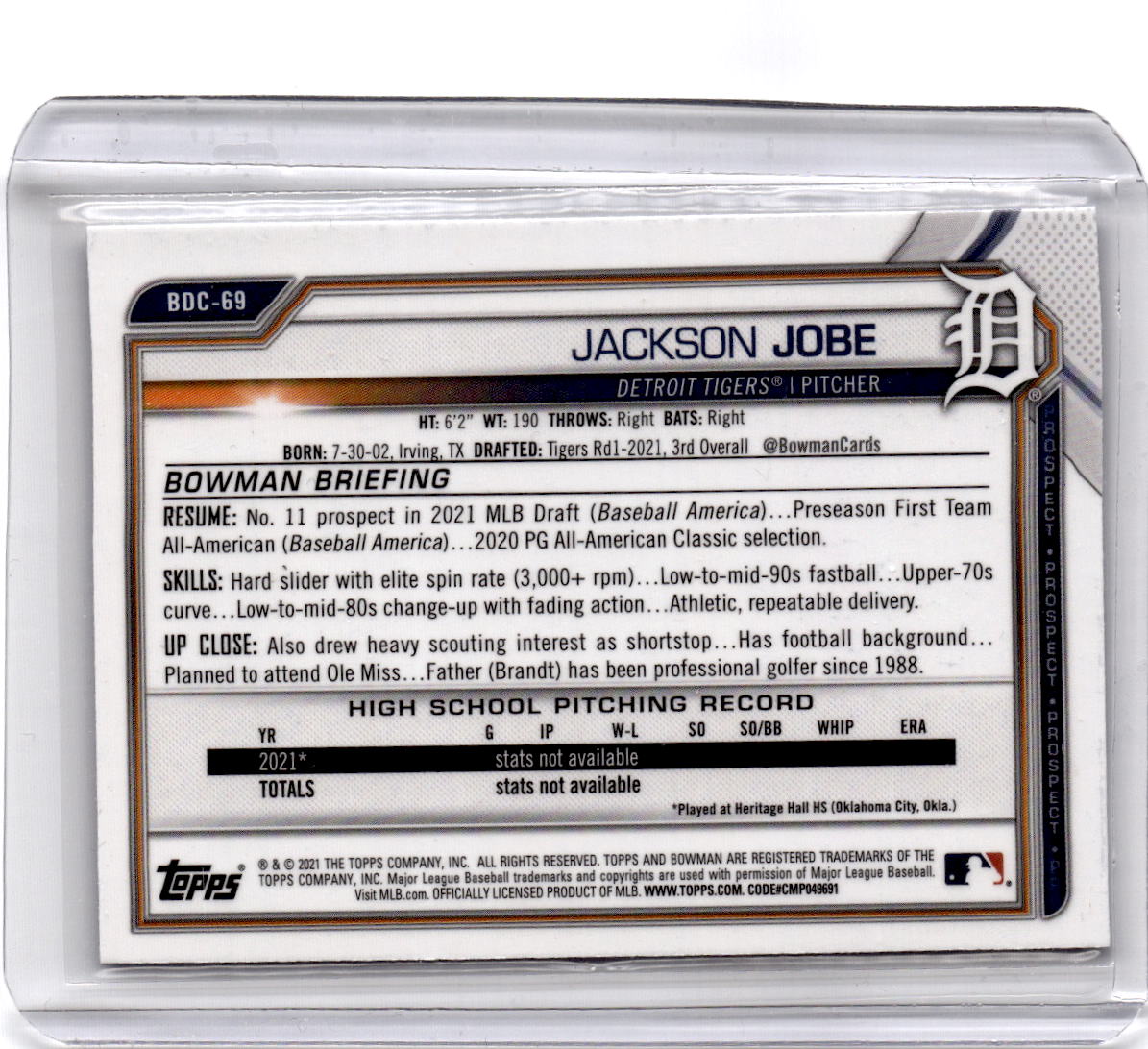 2021 Bowman Draft Sapphire Edition #BDC-69 Jackson Jobe