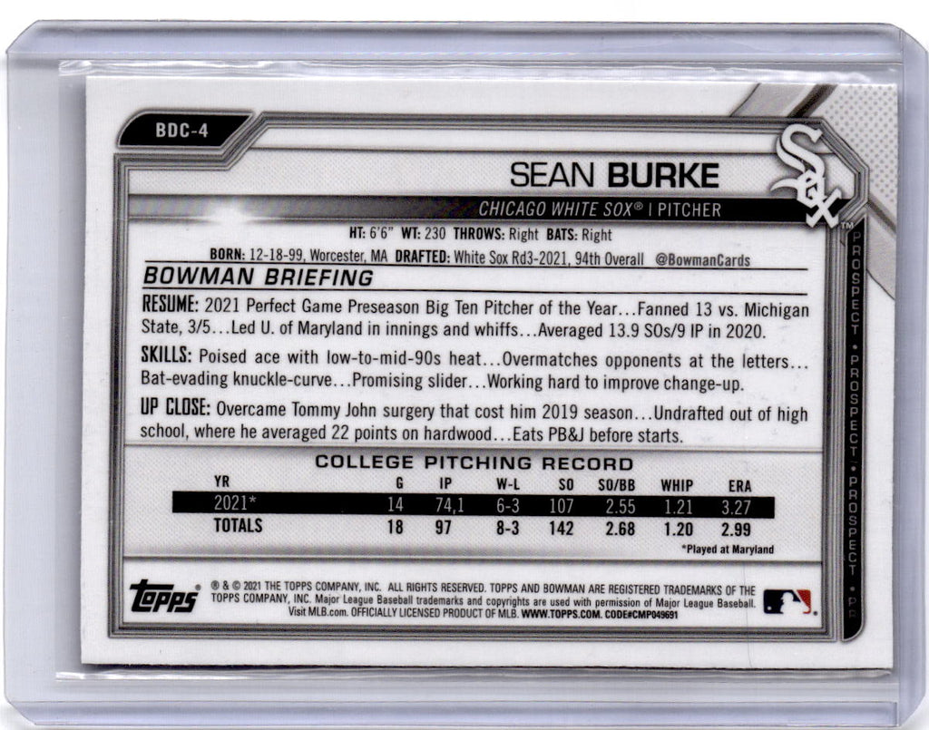 2021 Bowman Draft Sapphire Edition #BDC-4 Sean Burke