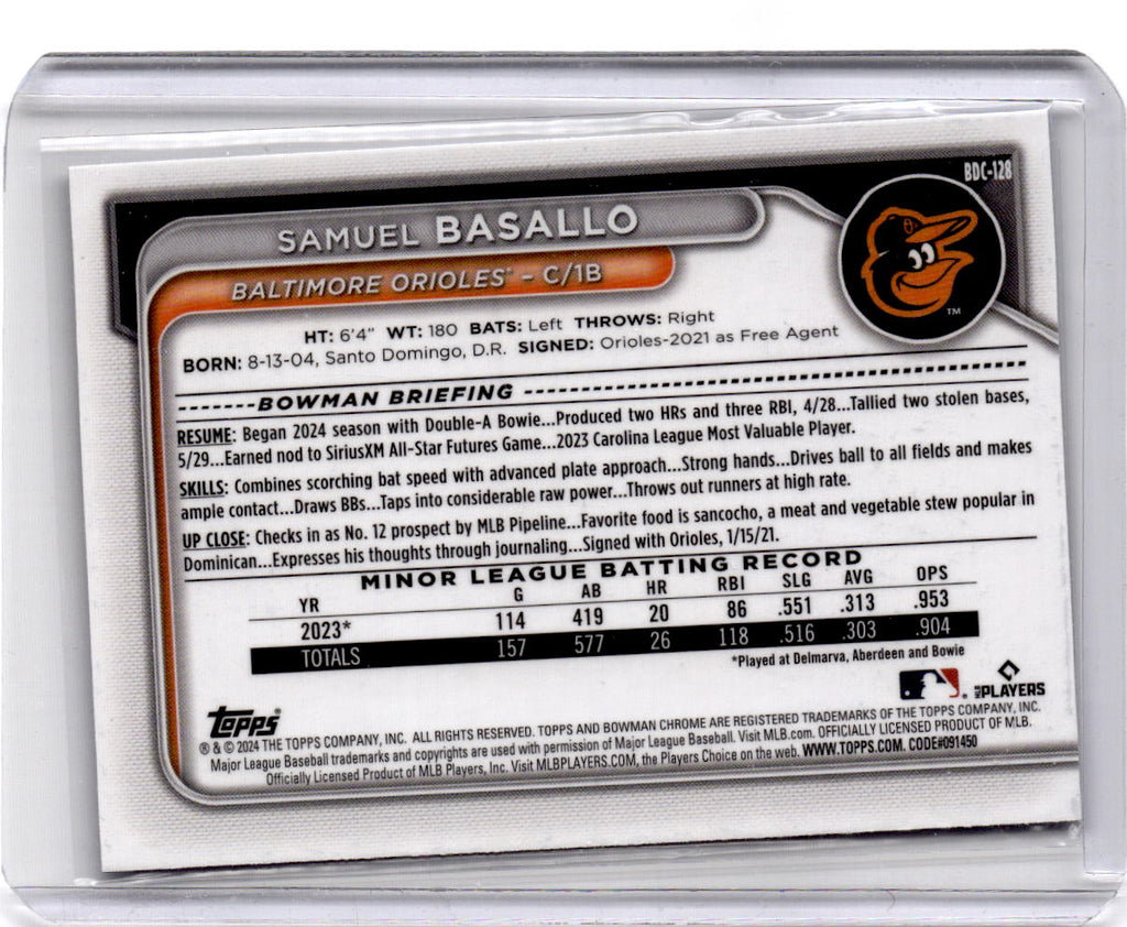 2024 Bowman Draft #BD-128 Samuel Basallo Sky Blue #/499