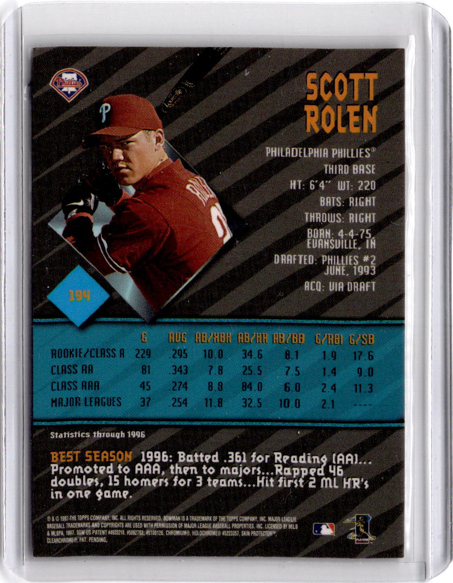 1997 Bowman's Best #194 Scott Rolen Certified Autographs