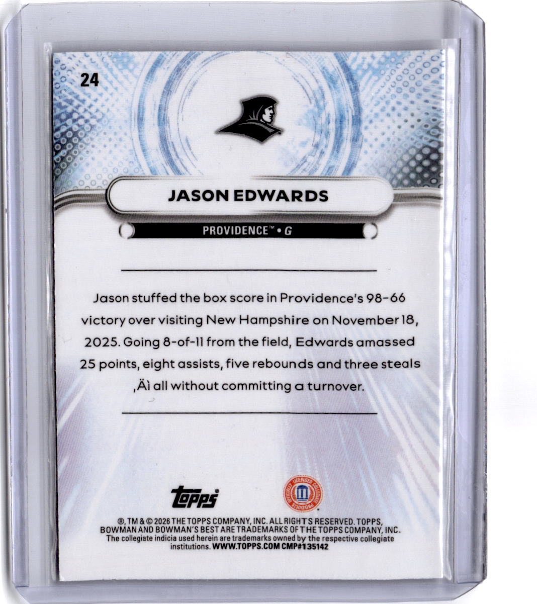 2025-26 Bowman's Best University #24 Jason Edwards Aqua Lava #/199