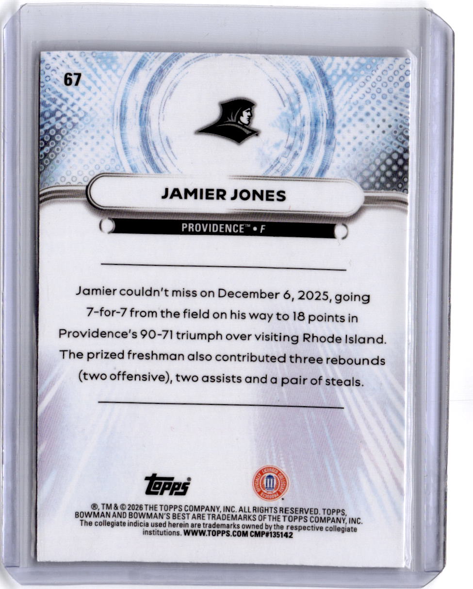 2025-26 Bowman's Best University #67 Jamier Jones Green Mini Diamond #/99