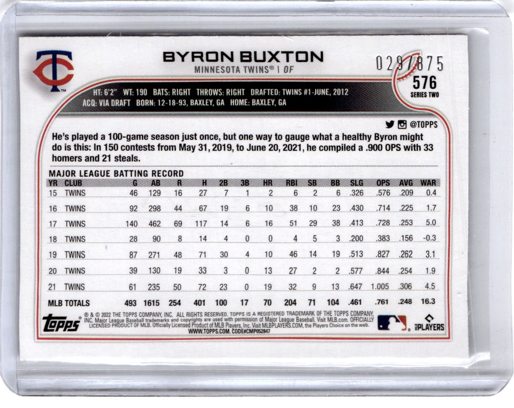 2022 Topps Chrome Sonic #174 Byron Buxton silver shimmer /875