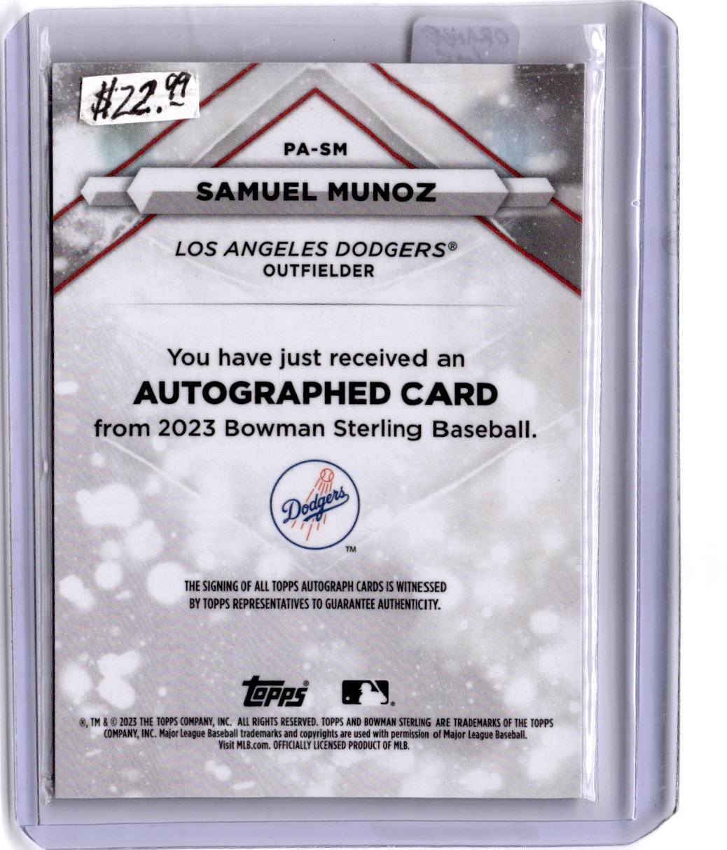 2023 Bowman Sterling Samuel Munoz Prospect Autographs Orange Refractors #/75
