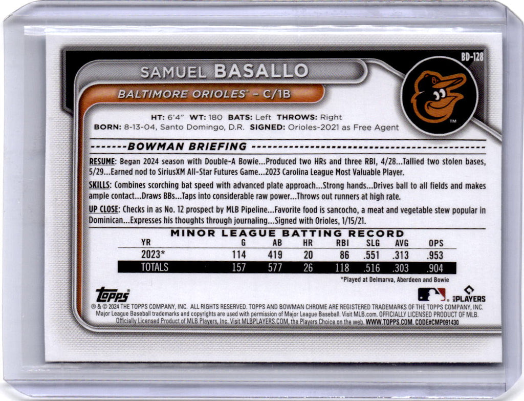 2024 Bowman Draft #BD-128 Samuel Basallo Sky Blue #/499